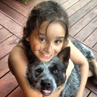 Our beautiful granddaughter Isabella with one of her Sunnyacres cattle dogs.  